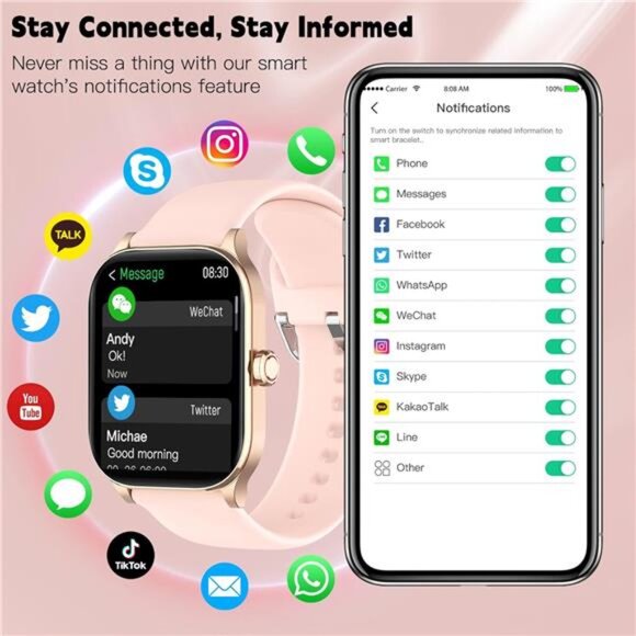 Smartwatch for women men bluetooth call heart rate sleep SpO2 waterproof fitness - Picture 3 of 7